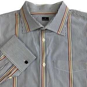 Paul Smith Striped French Cuff Dress Shirt Mens XXL 17 Navy Multicolor Stripe